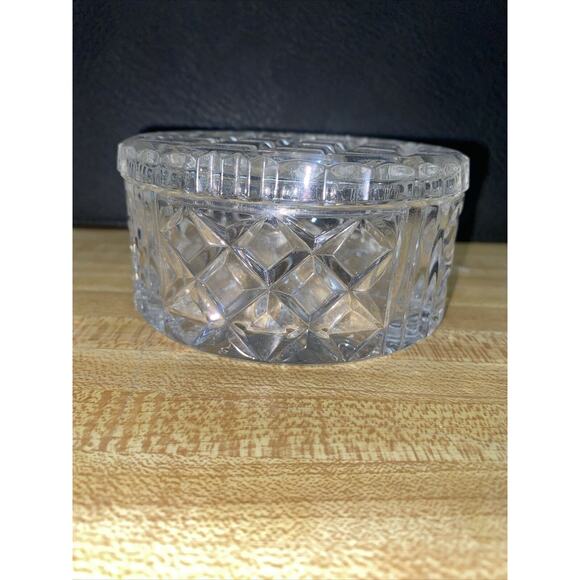 Vanity Powder Jar Trinket Jewel Box w/ Lid Antique Cut Glass Round 4” Diameter - Picture 8 of 8
